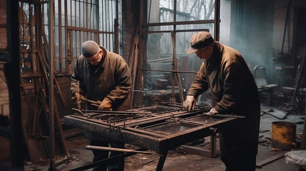 Two men working in a factory, one of which is made by the company's steel.