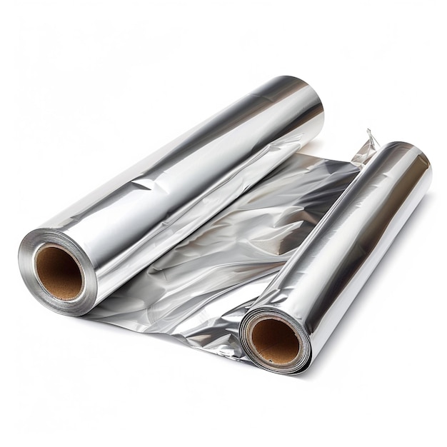 Photo two metal tubes that have been rolled up and the metal is silver