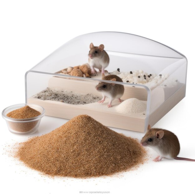 Photo two mice sitting in a sandbox isolated generative ai