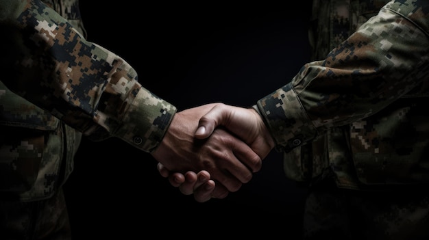 Foto due militari che si stringono la mano.