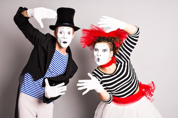 Two mimes man and woman. April Fool's Day concept.