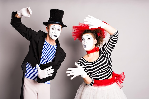 Two mimes man and woman, April Fools Day concept.