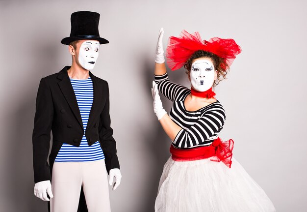 Two mimes man and woman in april fools day