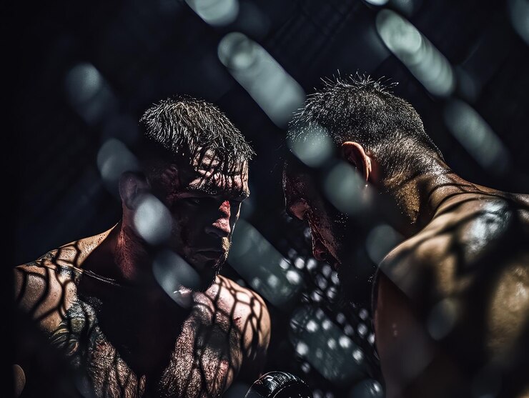 Photo 2人のmmaファイターがケージに閉じ込められた