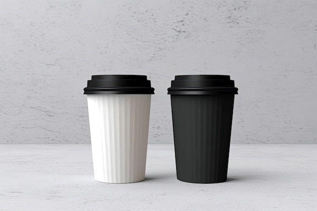 사진 평범한 흰색과 검은색 포장이 있는 모형 플라스틱 컵 2개