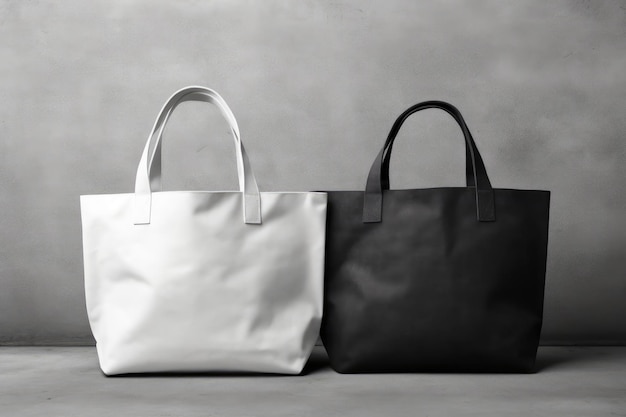 Photo two mockup tote bags white and black