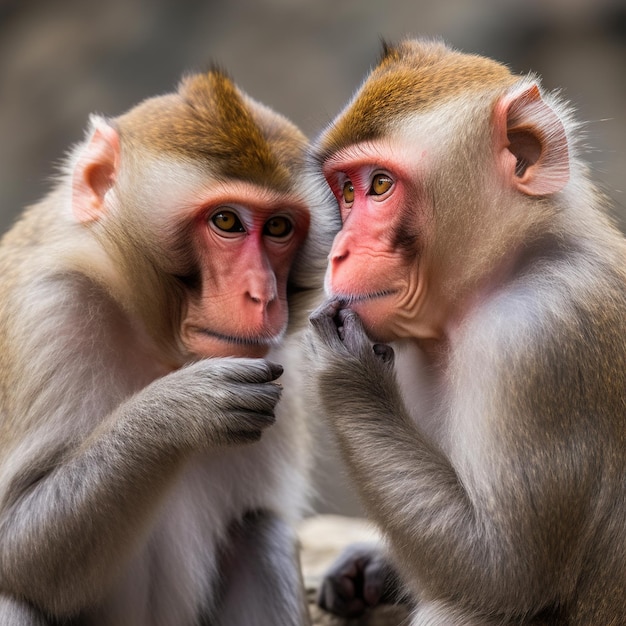 Two monkeys looking at each other