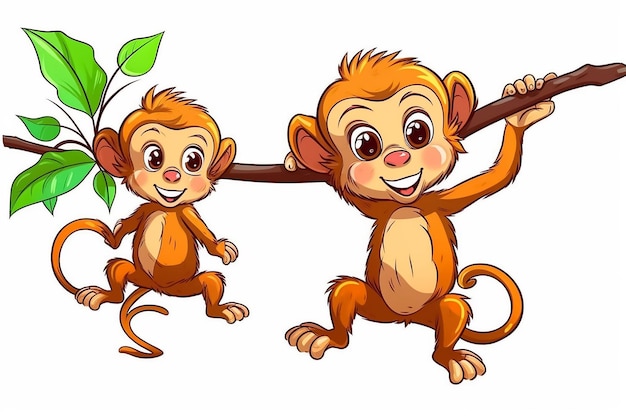 Photo two monkeys on a tree branch