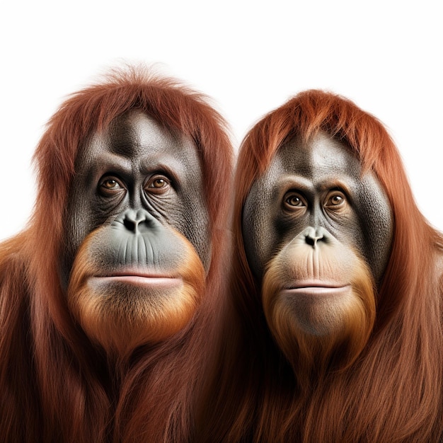 Two monkeys with long hair and a face painted like a human generative ai