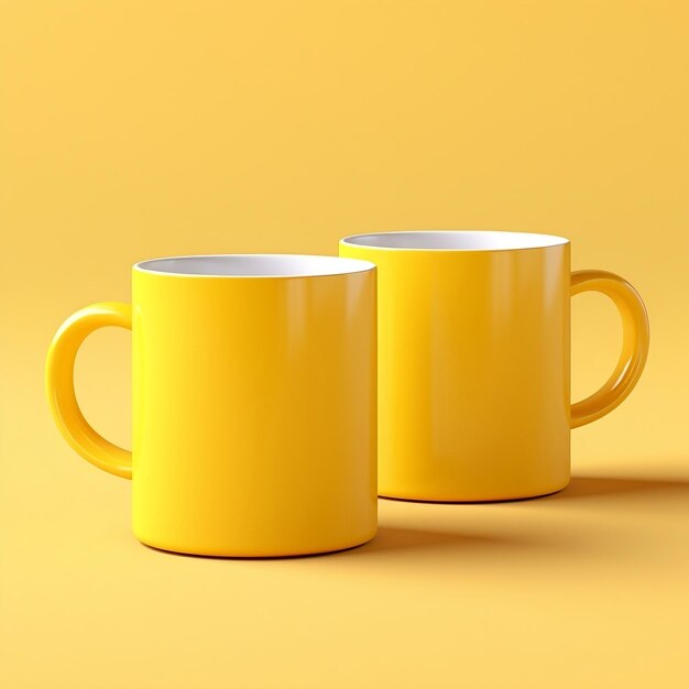 Photo two mugs mockup on yellow background