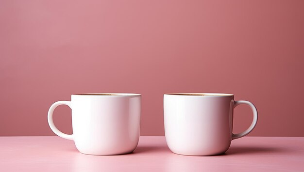 two mugs on a pink background