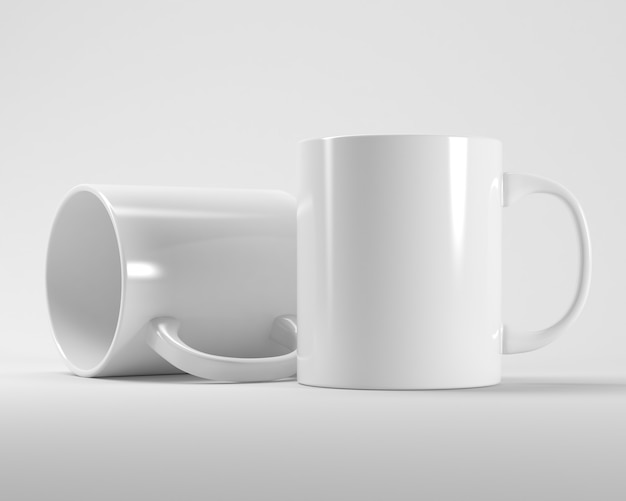 Two mugs white in 3d rendering