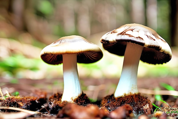 Two mushrooms in the forest