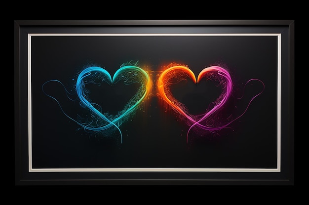 two neon hearts on black