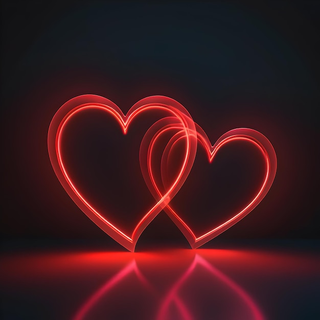 two neon red hearts background with text space