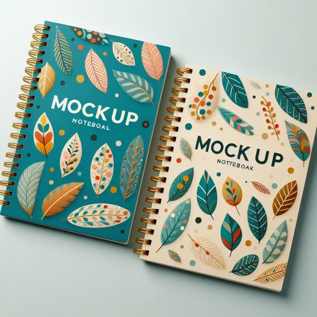 Photo two notebooks with leaves and a blue cover that says make up