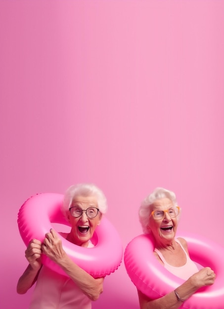 Photo two older women with an inflatable ring