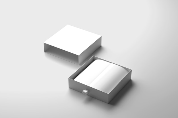 two open boxes are placed on a white surface