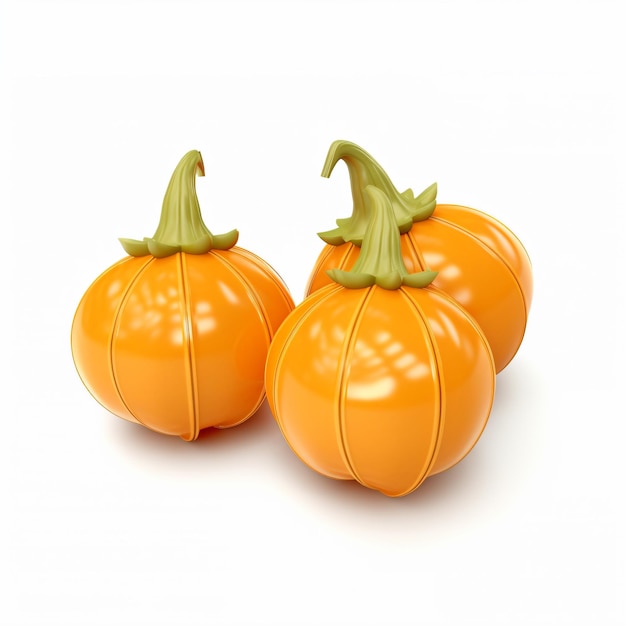 Photo two orange pumpkins with green leaves on them