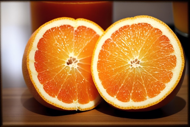 Two oranges are sitting next to each other with the word " orange " on the side.