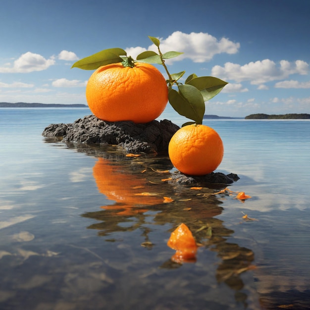 Two oranges citrus fruit on a tiny island look awesome