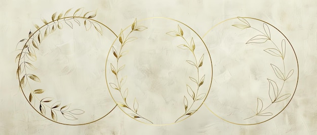 a two oval mirrors with gold leaves on them