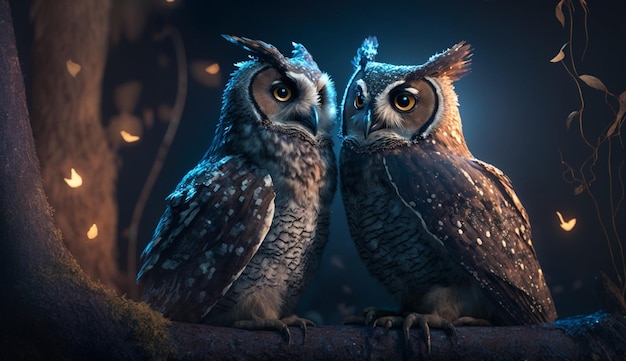 Two owls in the night Generative AI