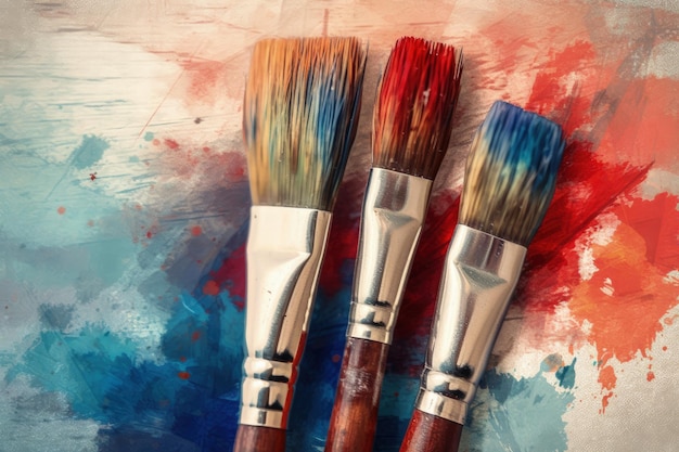 Two paintbrushes with different colors of paint on them Generative AI