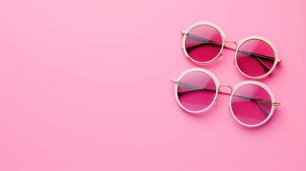 Two pairs of round sunglasses on pink