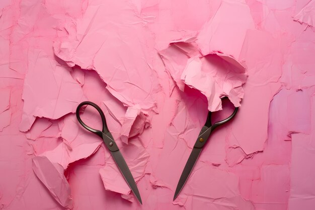 Two pairs of scissors on vibrant pink background for crafting and diy projects generative ai