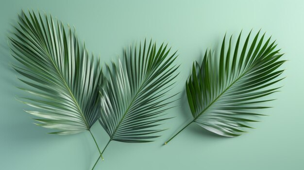 Photo two palm leaves on a green background