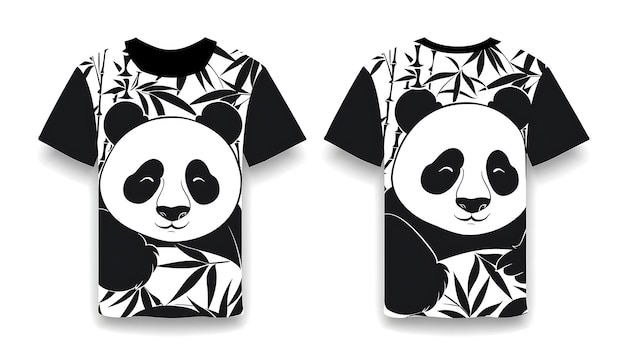 Photo two pandas with one on their shirt that says quot panda quot