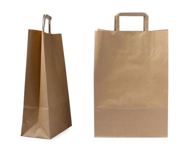 Two paper bags on white background collage