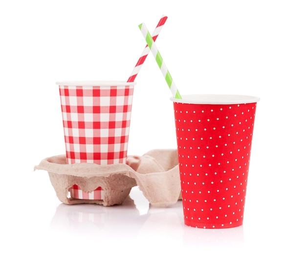 Two paper cups with takeaway drinks