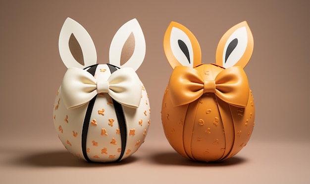 Two paper Easter eggs with bunny ears Created by artificial intelligence