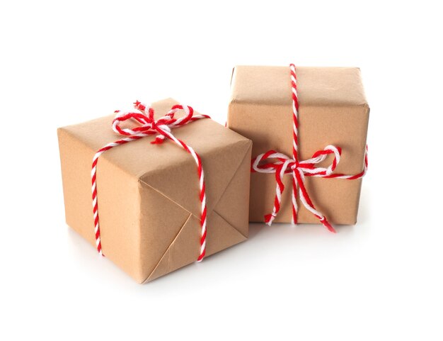 Two parcel gift boxes on white background