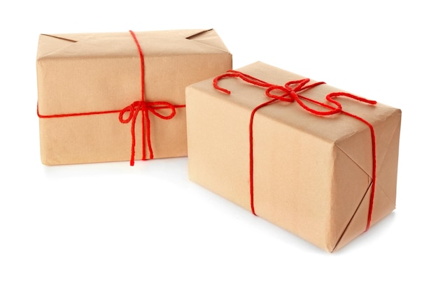 Two parcel gift boxes on white background