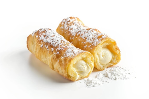 Two Pastries Adorned With Powdered Sugar on White Background