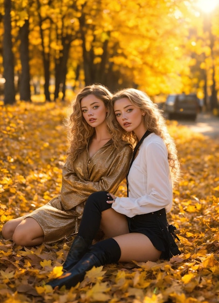 Two pawg models 1stwomankseniaeffystonemkahnovich sitting in leafs cuddling