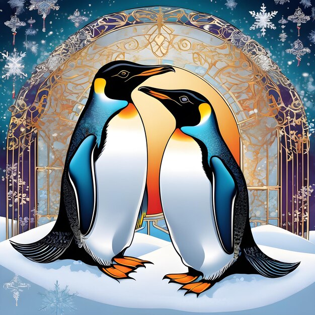 Photo two penguins are standing in the snow with a place for the words quot love quot on the picture