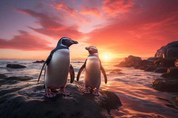 Photo two penguins on beach