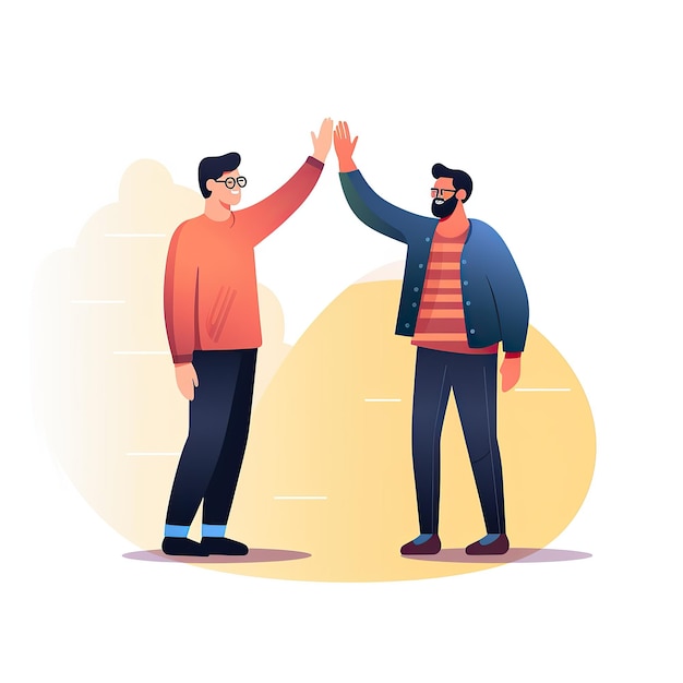 Two people giving high five greeting each other vector Illustration in cartoon style