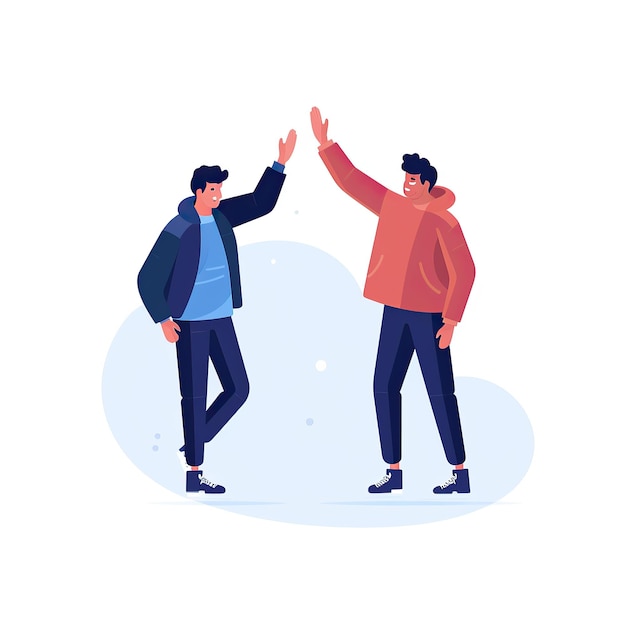 Photo two people giving high five greeting each other vector illustration in cartoon style