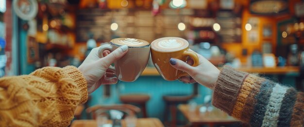 Two People Holding Cups of Coffee