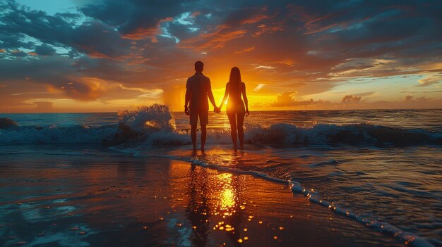 Two People Holding Hands on Beach