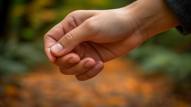 Foto due persone che si tengono per mano in una foresta