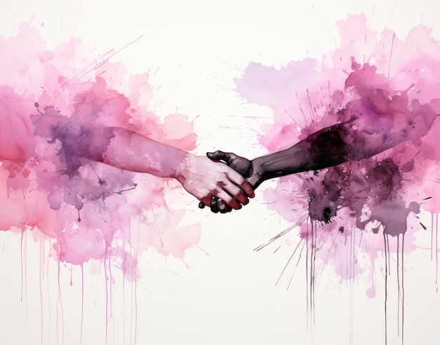 two people holding hands one holding hands the other with blotches on it