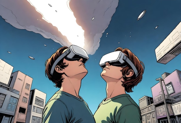 two people looking at a star in the sky with glasses of virtual reality