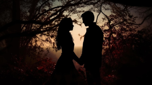 Two people outdoors casting lovely shadows silhouette concept