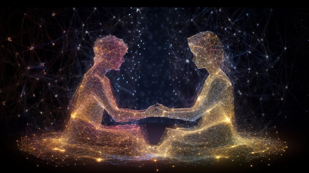 Two people spiritually connected discussing generative ai